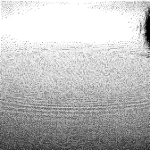 Ringwellen auf stillem Wasser, in Atkinson-Dither. Sie erreichen den Schilfrand, während die Stelle ihrer Entstehung schon wieder glatt ist.