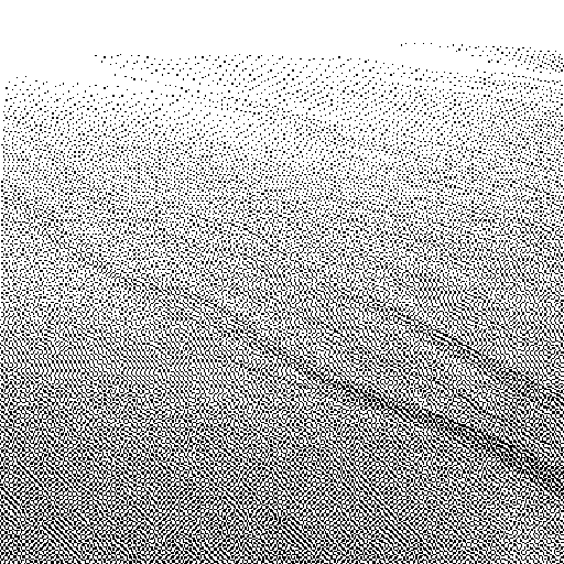 Eine Sandbank bei Niedrigwasser von oben, in Atkinson-Dither. Das ablaufende Wasser hat feine parallele Rinnen über die freigegebene Fläche gezogen.