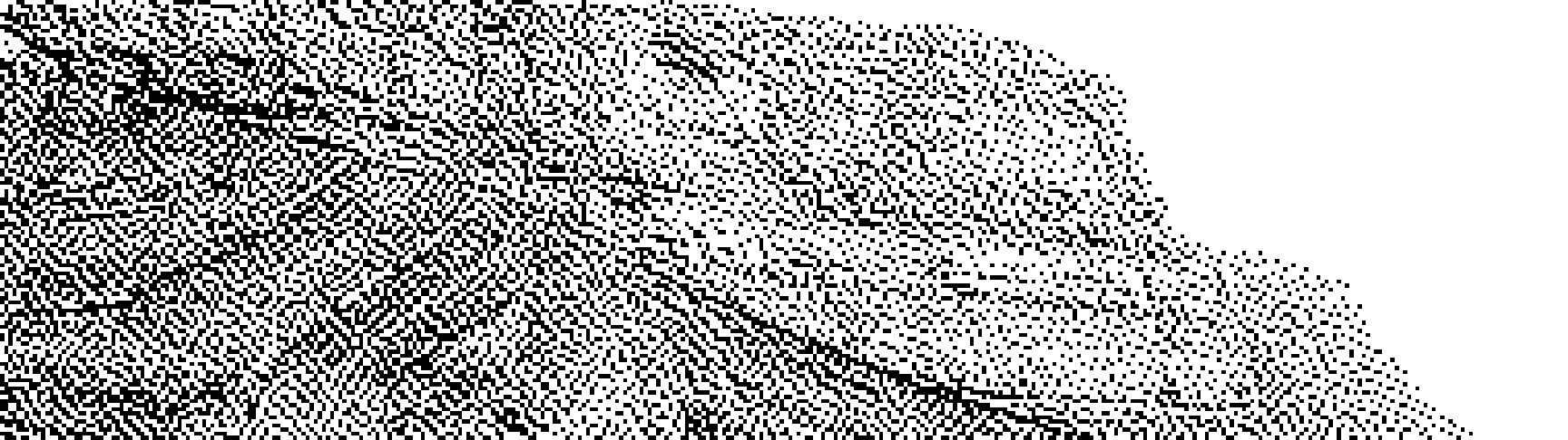Eine Felswand mit zwei Schichtpaketen, in Atkinson-Dither. Die beiden Lagen stoßen in deutlichem Winkel aneinander.