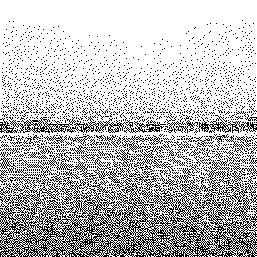 Aufgestautes Wasser über einer niedrigen Schwelle in Atkinson-Dither. Die Fläche darüber liegt ruhig, quer durch das Bild läuft eine scharfe Kante, dahinter wird es dunkel.